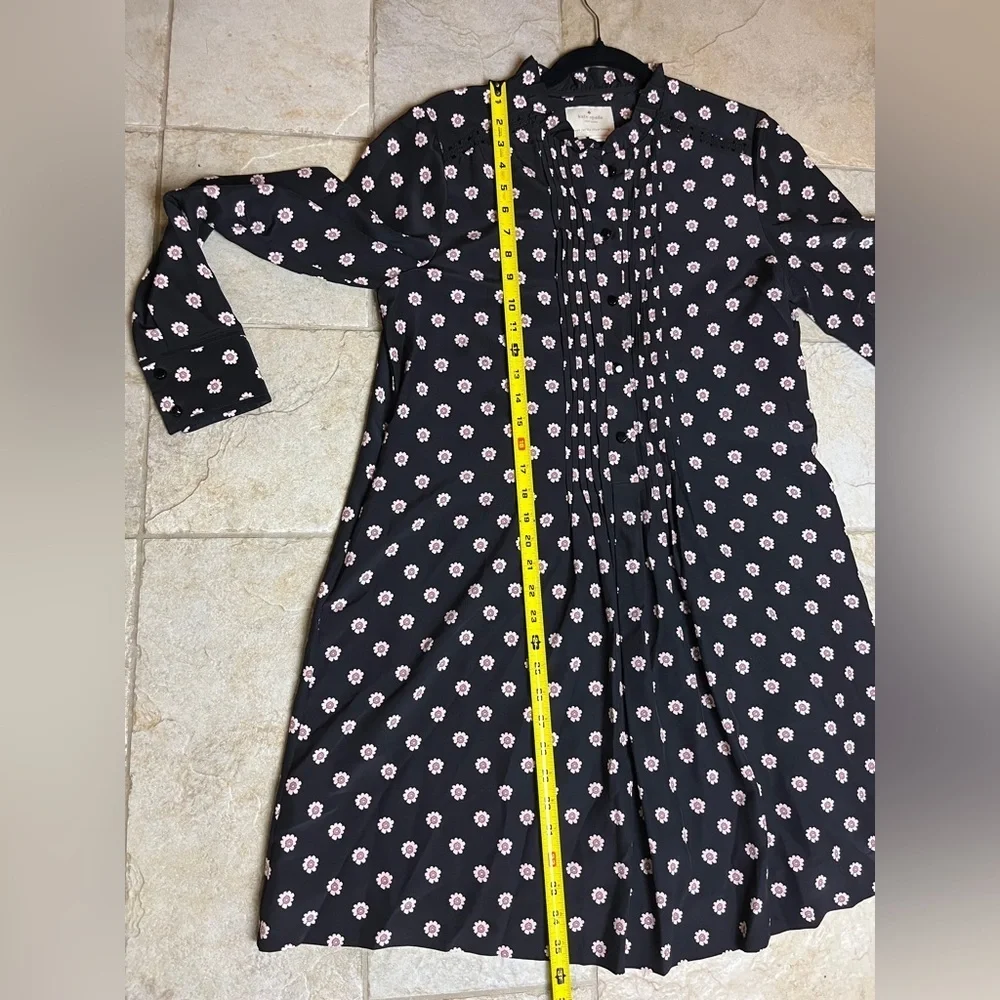 Kate Spade New York Ditzy Silk Shift Dress M Black Daisy Fall Preppy Old Money